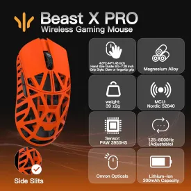 WLMOUSE Beast X Pro Ultra-Light 39g Magnesium Gaming Mouse, PAW3950 HS Sensor, 8K Polling Rate, 30000 DPI,OM & TTC Switches, Customizable Side Panels.(Fire Orange(OM Switch-Side Slits))