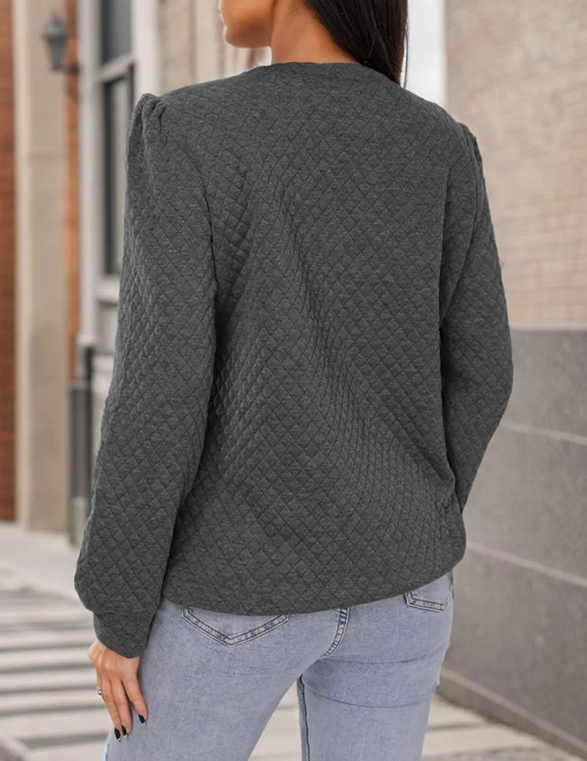 Women Long Puff Sleeve Sweatshirt 2025 Fall Fashion Sweater Lightweight Knit Twist Texture Tops